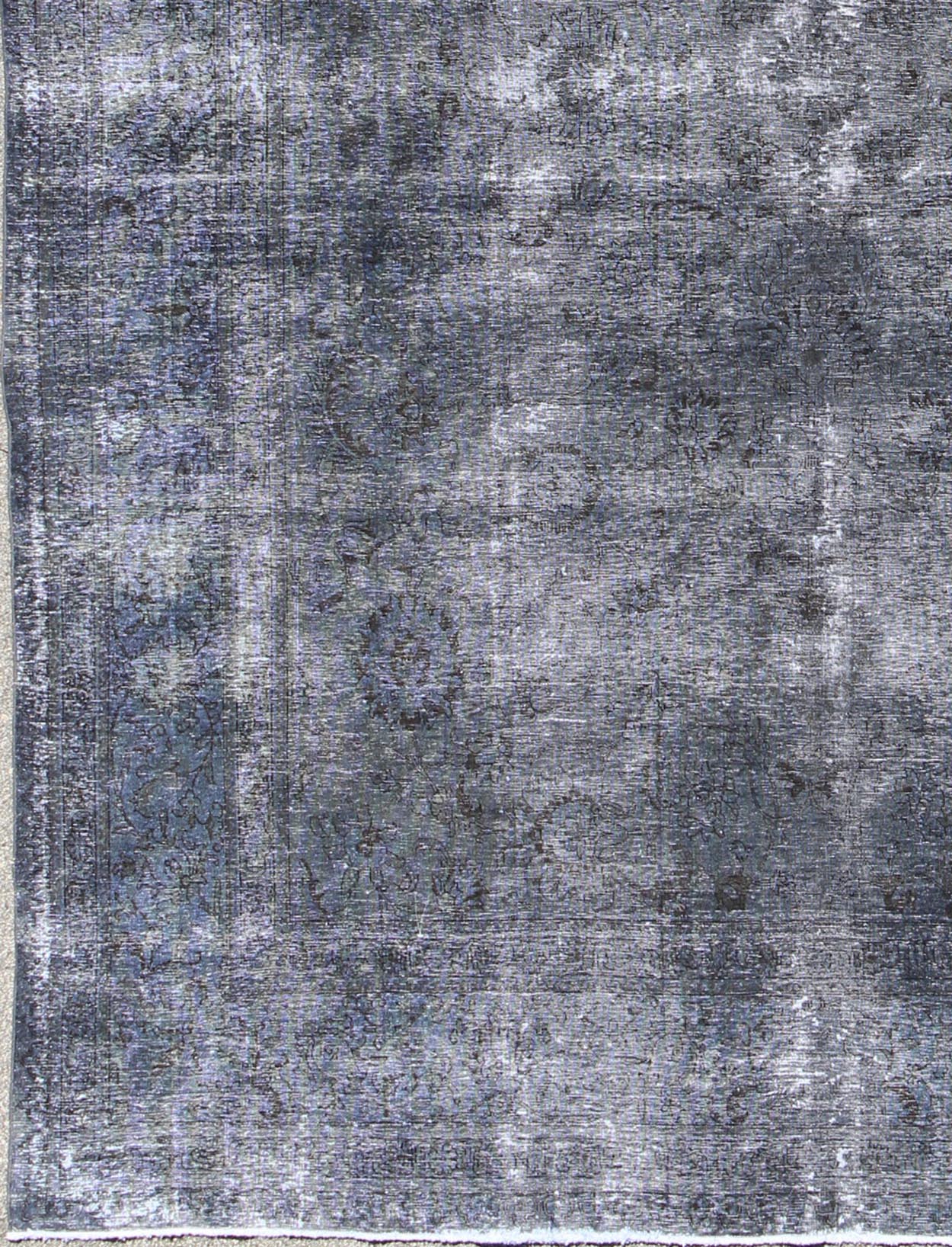 Large Vintage Persian Overdyed Tabriz Rug in Shades of Gray Large Vintage Persian Overdyed Tabriz Rug, rug RM - K4080, country of origin / type: Iran / Tabriz, circa Mid - 20th Century. Measures: 11' x 14'1. This midcentury, vintage P... - Keivan Woven ArtsRM - K4080 - 1177Rug