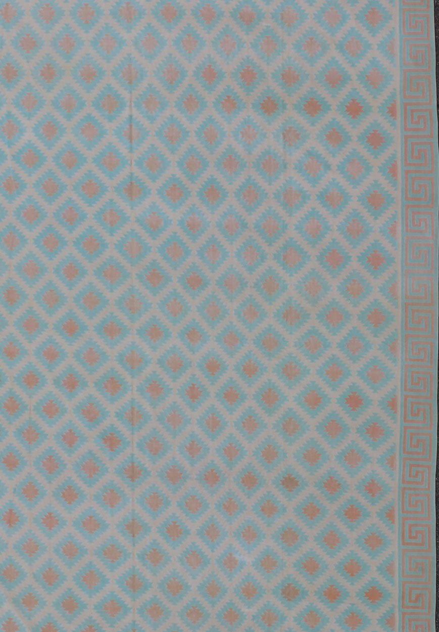 Large Vintage Decorative Indian Cotton Dhurrie, Collection of Thomas Britt. Keivan Woven Arts / rug ROD - 4110, country of origin / type: India / Dhurrie, circa 1970 Measures: 13'7 x 22'6. Woven during the mid - 20th century, this designer cotton dhu... - Keivan Woven ArtsROD - 4110 - 7585Rug