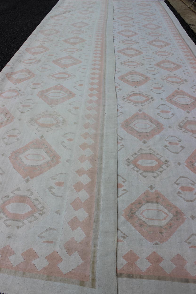 Large Vintage Cotton Dhurrie with Pastel Colors. Keivan Woven Arts / rug ROD - 4234, country of origin / type: India / Dhurrie, circa 1970 Woven during the mid - 20th Century, this designer flat - woven Indian cotton dhurrie is adorned with a diamond ... - Keivan Woven ArtsROD - 4234 - 7595Rug