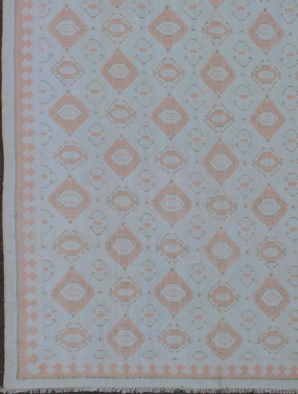 Large Vintage Cotton Dhurrie with Pastel Colors. Keivan Woven Arts / rug ROD - 4234, country of origin / type: India / Dhurrie, circa 1970 Woven during the mid - 20th Century, this designer flat - woven Indian cotton dhurrie is adorned with a diamond ... - Keivan Woven ArtsROD - 4234 - 7595Rug