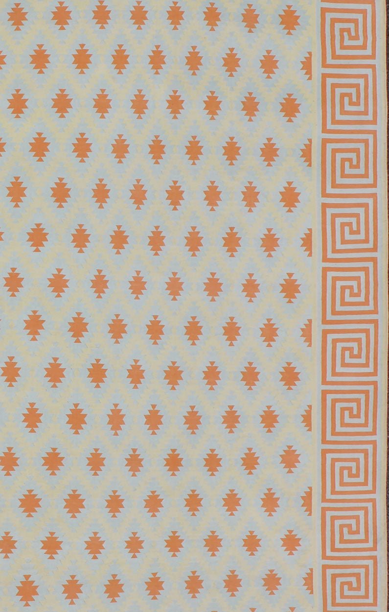 Vintage Cotton Dhurrie Large Rug. Keivan Woven Arts / rug ROD - 4438, country of origin / type: India / Dhurrie, circa 1970 Measures: 12'11 x 121'3. Woven during the mid - 20th century, this designer cotton dhurrie is decorated with a stepped diamond... - Keivan Woven ArtsROD - 4438 - 7601Rug
