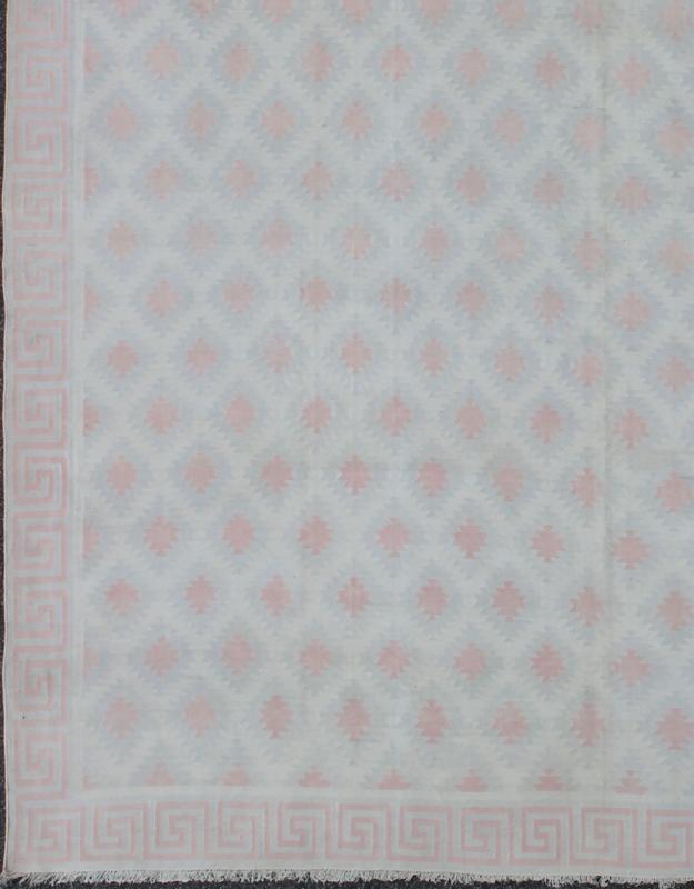 Oversize Vintage Cotton Dhurrie Rug with Soft Colors Acquired from the collection of renowned New York designer Thomas Britt, these decorative cotton dhurries were woven during the mid - 20th Century through the 1970s. These flat - woven Indian dhur... - Keivan Woven ArtsROD - 5255 - 7627Rug