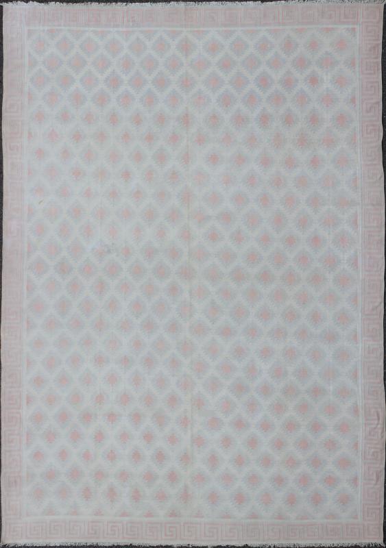 Oversize Vintage Cotton Dhurrie Rug with Soft Colors Acquired from the collection of renowned New York designer Thomas Britt, these decorative cotton dhurries were woven during the mid - 20th Century through the 1970s. These flat - woven Indian dhur... - Keivan Woven ArtsROD - 5255 - 7627Rug