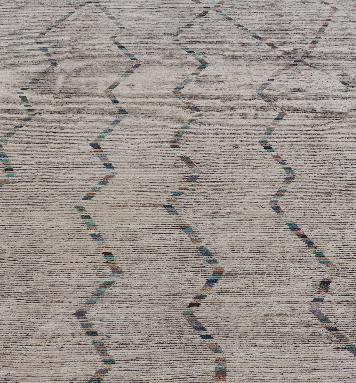 Modern distressed Moroccan Rug in Wool with in Off White & Accent Colors. Keivan Woven Arts; rug RSC - 83260, country of origin / type: Afghanistan / Modern Casual, circa Early - 21th Century. Measures: 9'0 x 12'0 This modern casual tribal design... - Keivan Woven ArtsRSC - 83260 - 21517Rug