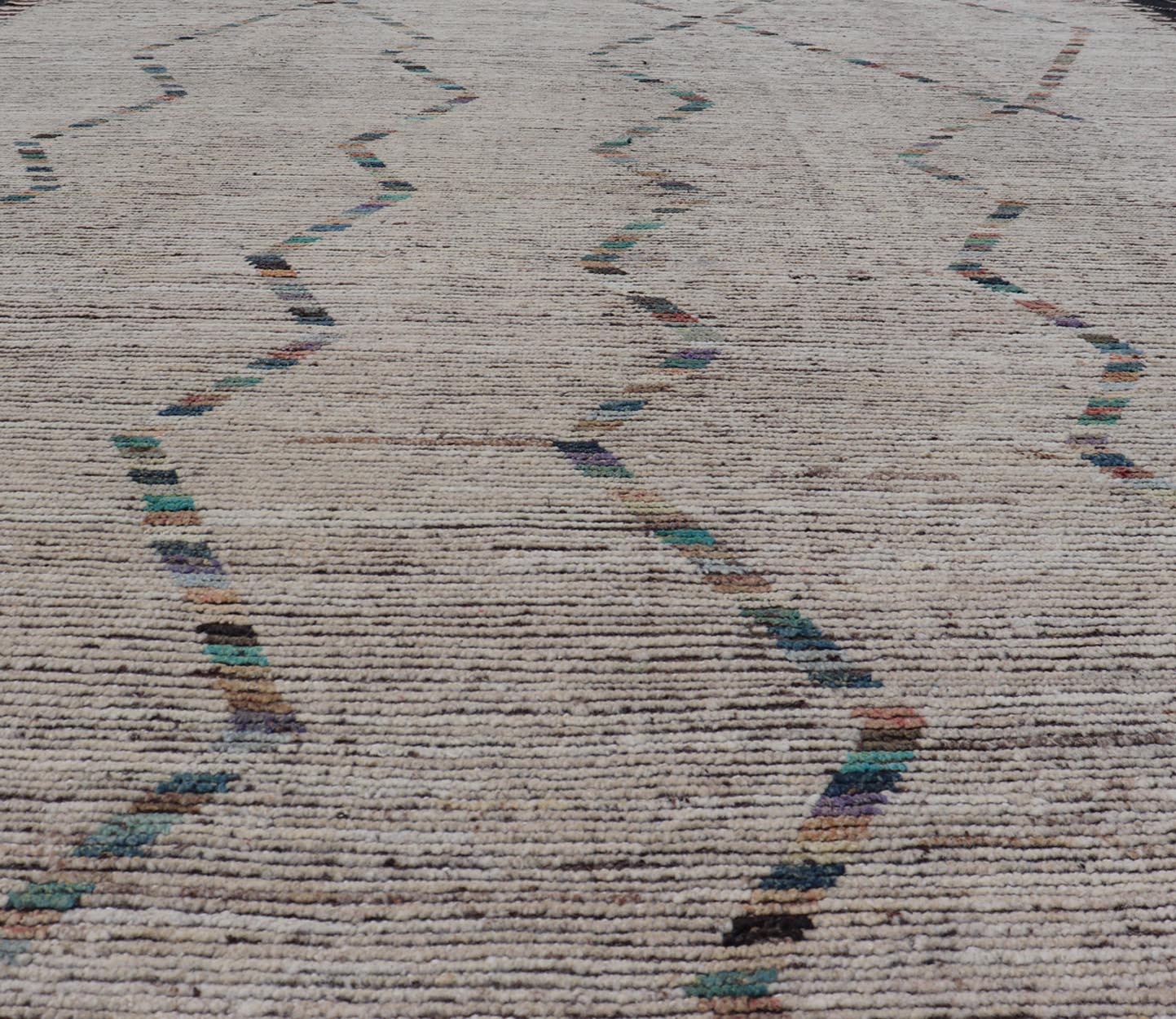 Modern distressed Moroccan Rug in Wool with in Off White & Accent Colors. Keivan Woven Arts; rug RSC - 83260, country of origin / type: Afghanistan / Modern Casual, circa Early - 21th Century. Measures: 9'0 x 12'0 This modern casual tribal design... - Keivan Woven ArtsRSC - 83260 - 21517Rug