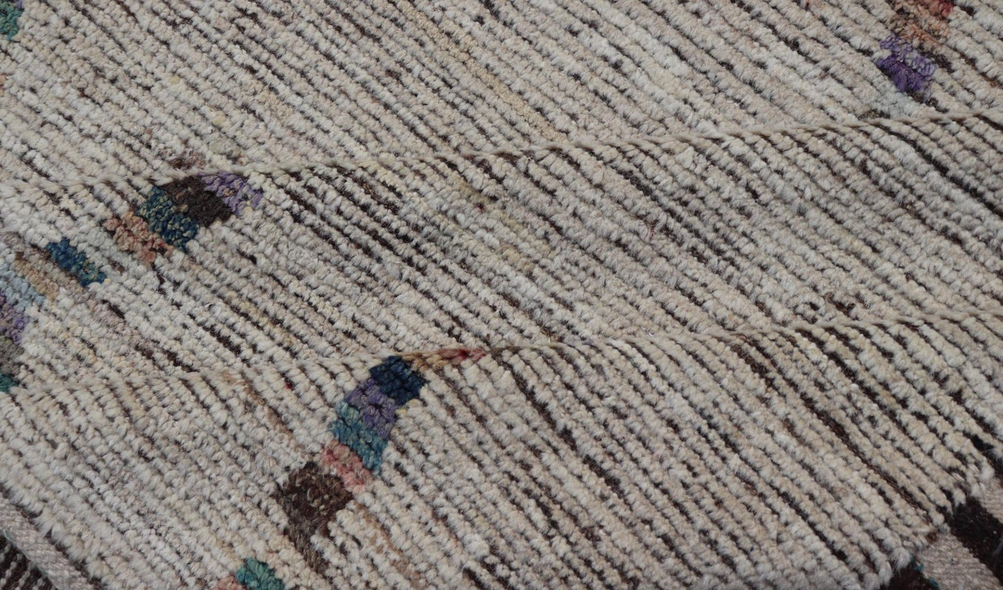 Modern distressed Moroccan Rug in Wool with in Off White & Accent Colors. Keivan Woven Arts; rug RSC - 83260, country of origin / type: Afghanistan / Modern Casual, circa Early - 21th Century. Measures: 9'0 x 12'0 This modern casual tribal design... - Keivan Woven ArtsRSC - 83260 - 21517Rug