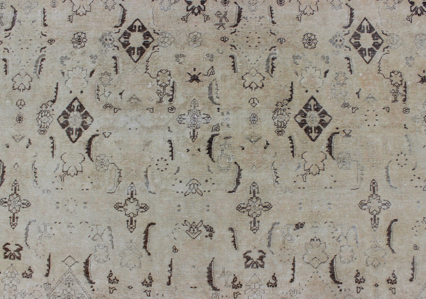 Large antique Persian Tabriz rug with all - over design in cream and brown accents. Keivan Woven Arts / rug S12 - 0408, country of origin / type: Iran / Tabriz, circa 1900. Measures: 10'8 x 14'9. Tabriz rugs are distinguished by their excellent wea... - Keivan Woven ArtsS12 - 0408 - 3235Rug
