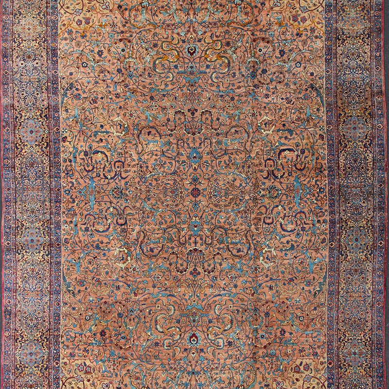 Classic Colorful Antique Large Lavar Kerman Persian Rug in Salmon Background Antique Lavar Kerman Rug. Keivan Woven Arts / rug S12 - 0903, country of origin / type: Persian / Lavar, circa Early - 20th Century. Measures 11'11 x 18'8. T... - Keivan Woven ArtsS12 - 0903 - 3377Rug
