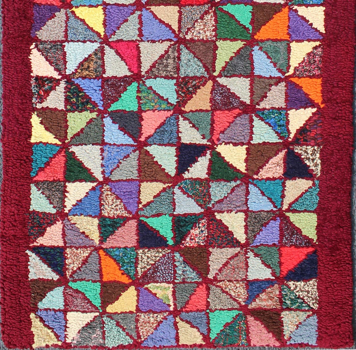 Bright and Multi Colors Vintage American Hooked Rug With Checkerboard Design. checkerboard vintage American hooked rug with geometric designs in Variety of bright colors, rug S12 - 0908, country of origin / type: United States / Hooked, circa 194... - Keivan Woven ArtsS12 - 0908 - 3662Rug