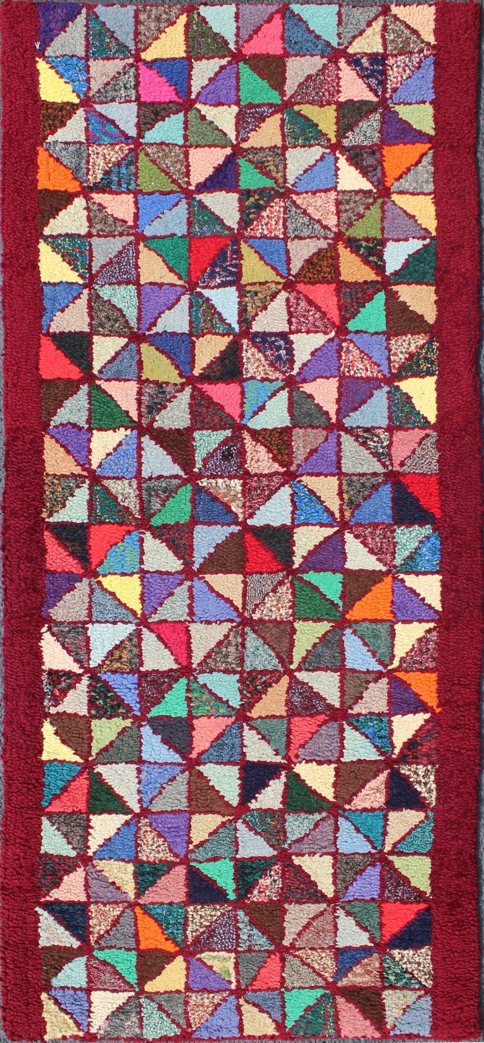 Bright and Multi Colors Vintage American Hooked Rug With Checkerboard Design. checkerboard vintage American hooked rug with geometric designs in Variety of bright colors, rug S12 - 0908, country of origin / type: United States / Hooked, circa 194... - Keivan Woven ArtsS12 - 0908 - 3662Rug