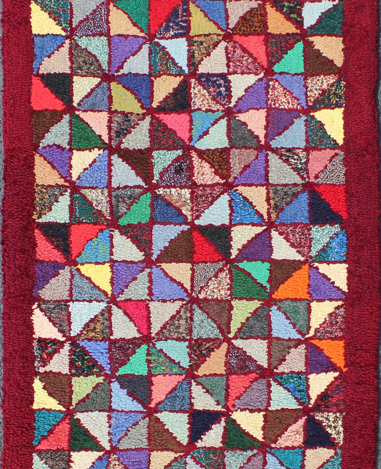 Bright and Multi Colors Vintage American Hooked Rug With Checkerboard Design. checkerboard vintage American hooked rug with geometric designs in Variety of bright colors, rug S12 - 0908, country of origin / type: United States / Hooked, circa 194... - Keivan Woven ArtsS12 - 0908 - 3662Rug