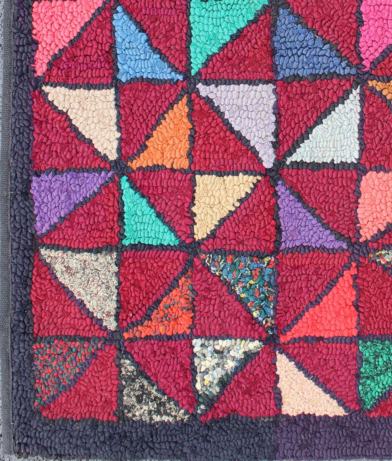 Checkerboard Vintage American Hooked Rug With Geometric Designs. checkerboard vintage American hooked rug with geometric designs, rug S12 - 0909, country of origin / type: United States / Hooked, circa 1940 Ingenious in style, color and compos... - Keivan Woven ArtsS12 - 0909 - 3666Rug