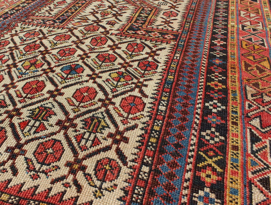 Antique Shirvan Prayer Rug with All - Over Floral Design and Geometric Borders. Keivan Woven Arts / rug S12 - 1208, country of origin / type: Caucus / Caucasian, circa 1890 Measures: 3'2 x 3'11. This colorful floral - design antique Caucasian Shirvan p... - Keivan Woven ArtsS12 - 1208 - 5355