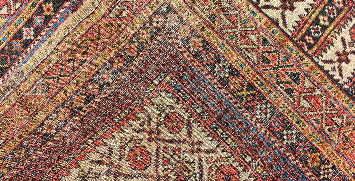 Antique Shirvan Prayer Rug with All - Over Floral Design and Geometric Borders. Keivan Woven Arts / rug S12 - 1208, country of origin / type: Caucus / Caucasian, circa 1890 Measures: 3'2 x 3'11. This colorful floral - design antique Caucasian Shirvan p... - Keivan Woven ArtsS12 - 1208 - 5355Rug