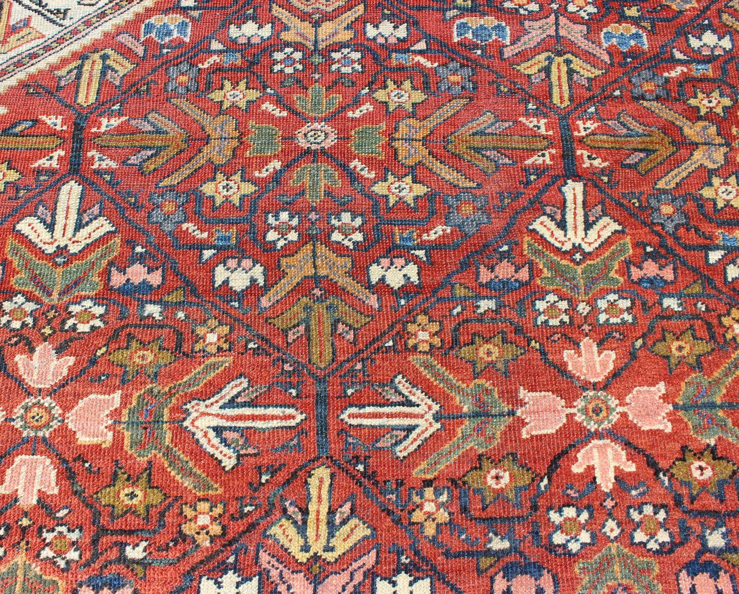 Antique Persian Sultanabad Rug The expansive terra - cotta red background of this piece consists of an intricate all - over design surrounded by a wide green border with ample motifs. Delicate vine - scrolls and sub - geometric elements emphasize the ae... - Keivan Woven ArtsS12 - 1212 - 4720Rug
