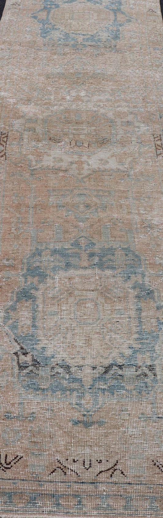 Vintage Persian Heriz Runner with Medallions in Earthy Tones and Light Blue. Keivan Woven Arts / rug SHLLY - 2, country of origin / type: Iran / Heriz, circa mid - 20th century. Measures: 2'11 x 10'0 Vintage Persian Heriz Runner with Medallions i... - Keivan Woven ArtsSHLLY - 2 - 12914Rug