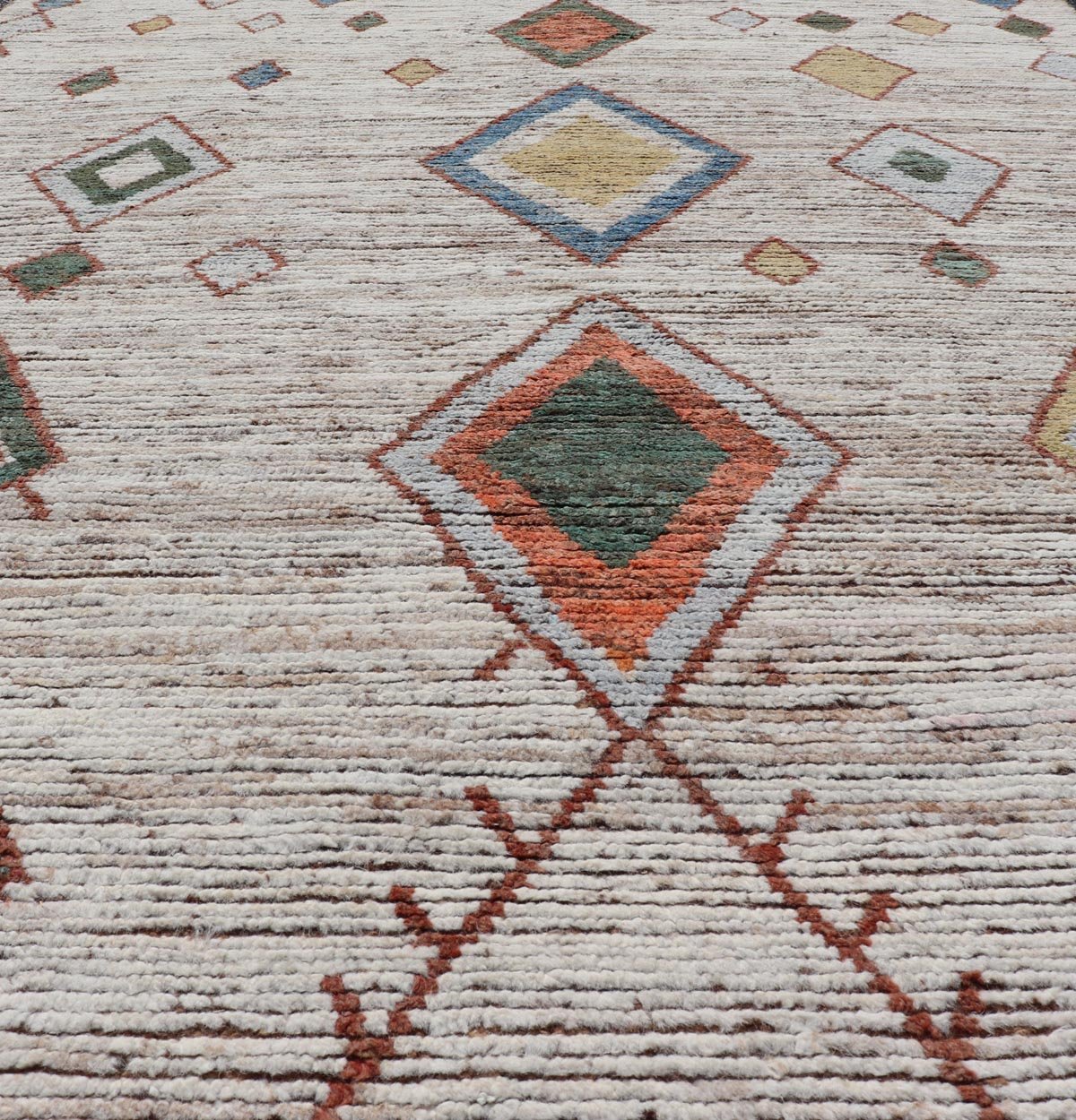 Colorful Abstract Modern Casual Rug in Green, Orange, Red, and Soft Yellow. Keivan Woven Arts; rug SNK - 1859 Country of Origin: Afghanistan Type: Modern Casual Design: All - Over, Abstract. Measures: 6'2 x 8'9 This large modern casual palace rug fe... - Keivan Woven ArtsSNK - 1859 - 23145Rug