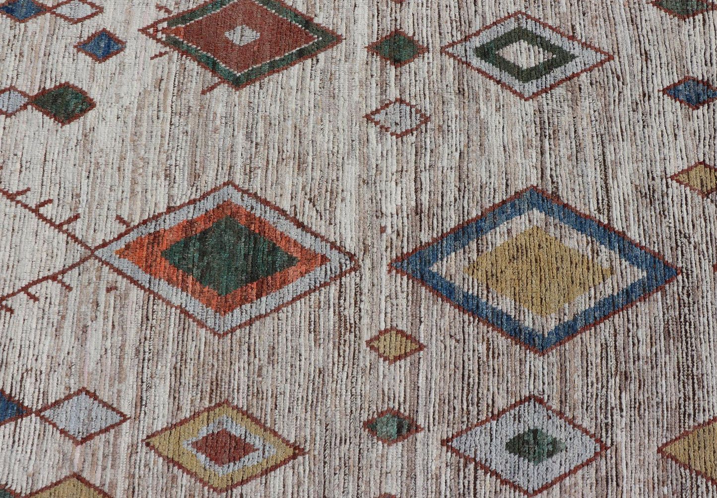 Colorful Abstract Modern Casual Rug in Green, Orange, Red, and Soft Yellow. Keivan Woven Arts; rug SNK - 1859 Country of Origin: Afghanistan Type: Modern Casual Design: All - Over, Abstract. Measures: 6'2 x 8'9 This large modern casual palace rug fe... - Keivan Woven ArtsSNK - 1859 - 23145Rug