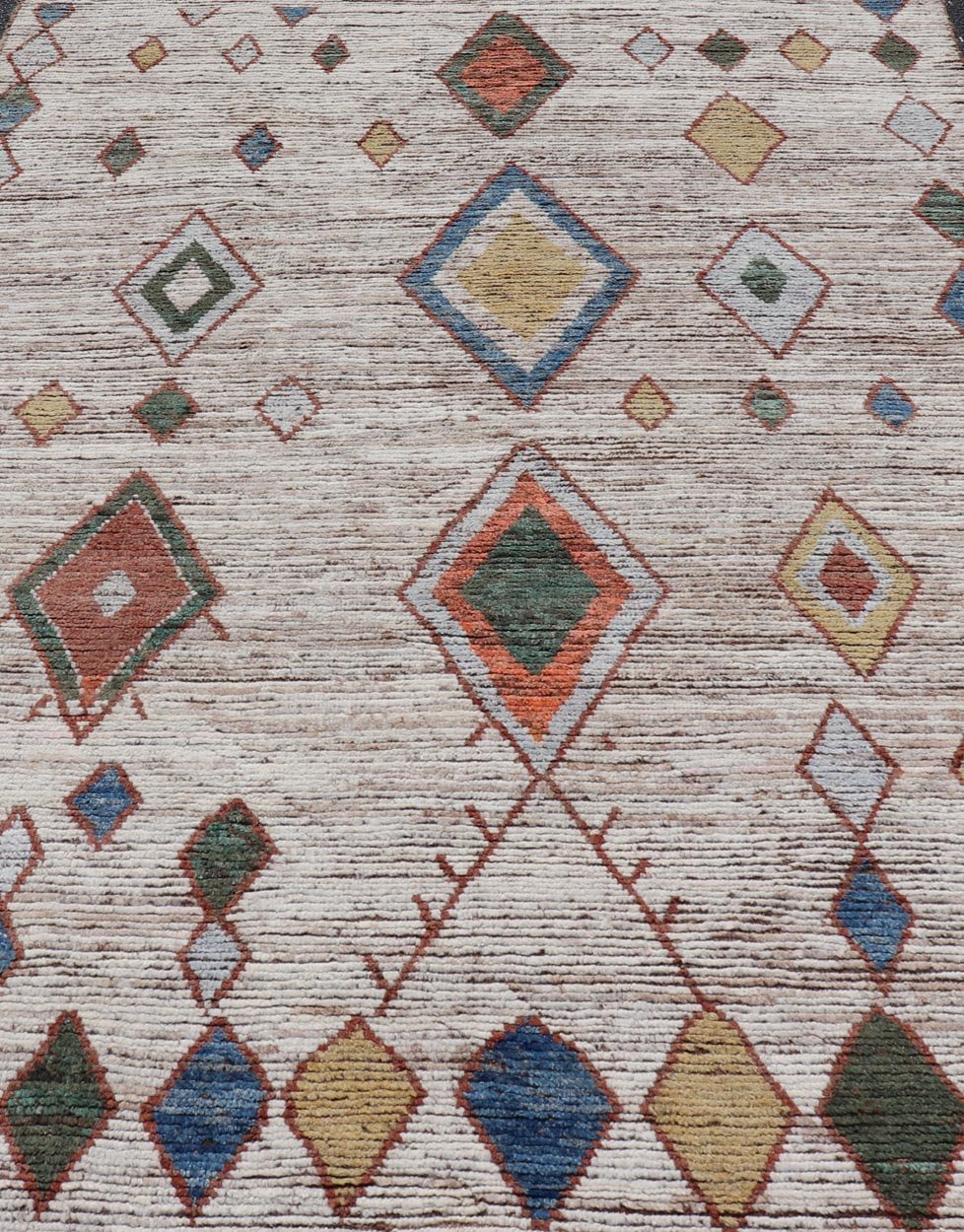Colorful Abstract Modern Casual Rug in Green, Orange, Red, and Soft Yellow. Keivan Woven Arts; rug SNK - 1859 Country of Origin: Afghanistan Type: Modern Casual Design: All - Over, Abstract. Measures: 6'2 x 8'9 This large modern casual palace rug fe... - Keivan Woven ArtsSNK - 1859 - 23145Rug