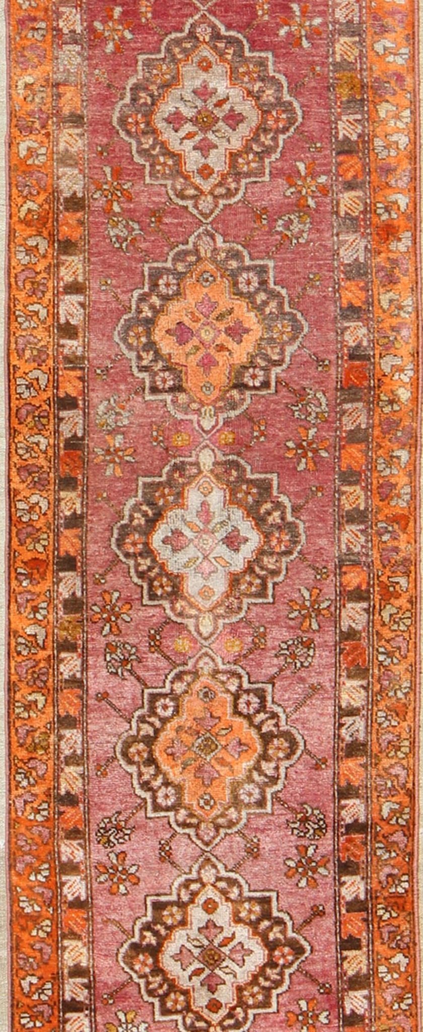 Antique Turkish Oushak Runner with Layered Floral Medallions and Ornate Borders, rug st - 242, country of origin / type: Turkey / Oushak, circa 1930 This beautiful antique Oushak runner from 1930s Turkey features a Classic Oushak design, which is ... - Keivan Woven ArtsST - 242 - 2315Rug