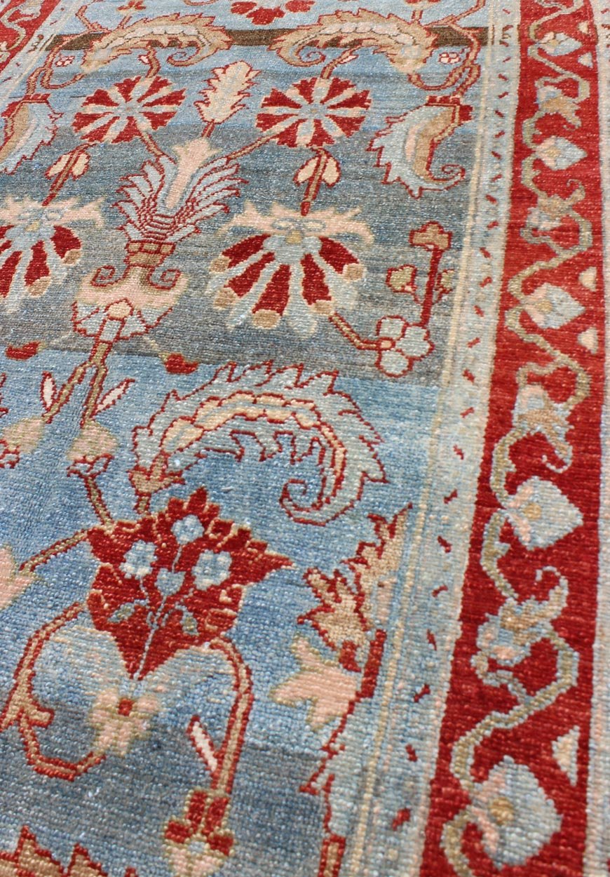 Hamedan Persian antique runner with blue and red geometric motifs, rug sus - 1807 - 227, country of origin / type: Iran / Hamedan, circa 1920 This antique Persian Hamedan gallery rug (circa early 20th century) features a unique blend of colors and a... - Keivan Woven ArtsSUS - 1807 - 227 - 10124Rug