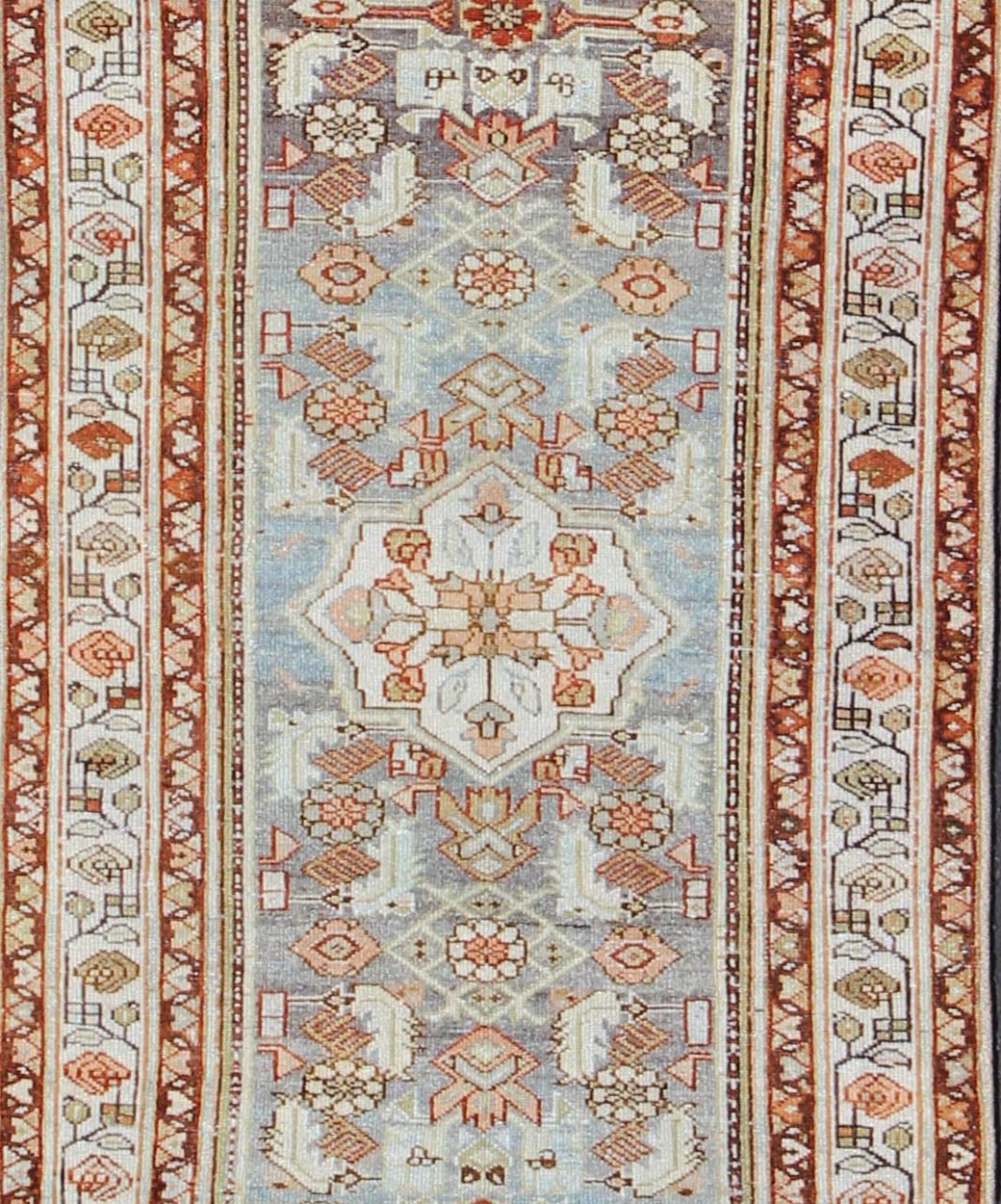 Colorful Floral Geometric Persian Malayer antique runner with vertical medallions, rug sus - 1807 - 285, country of origin / type: Iran / Mahal, circa 1920. This antique Persian Malayer runner, circa early 20th century, relies heavily on exquisite d... - Keivan Woven ArtsSUS - 1807 - 285 - 10153Rug