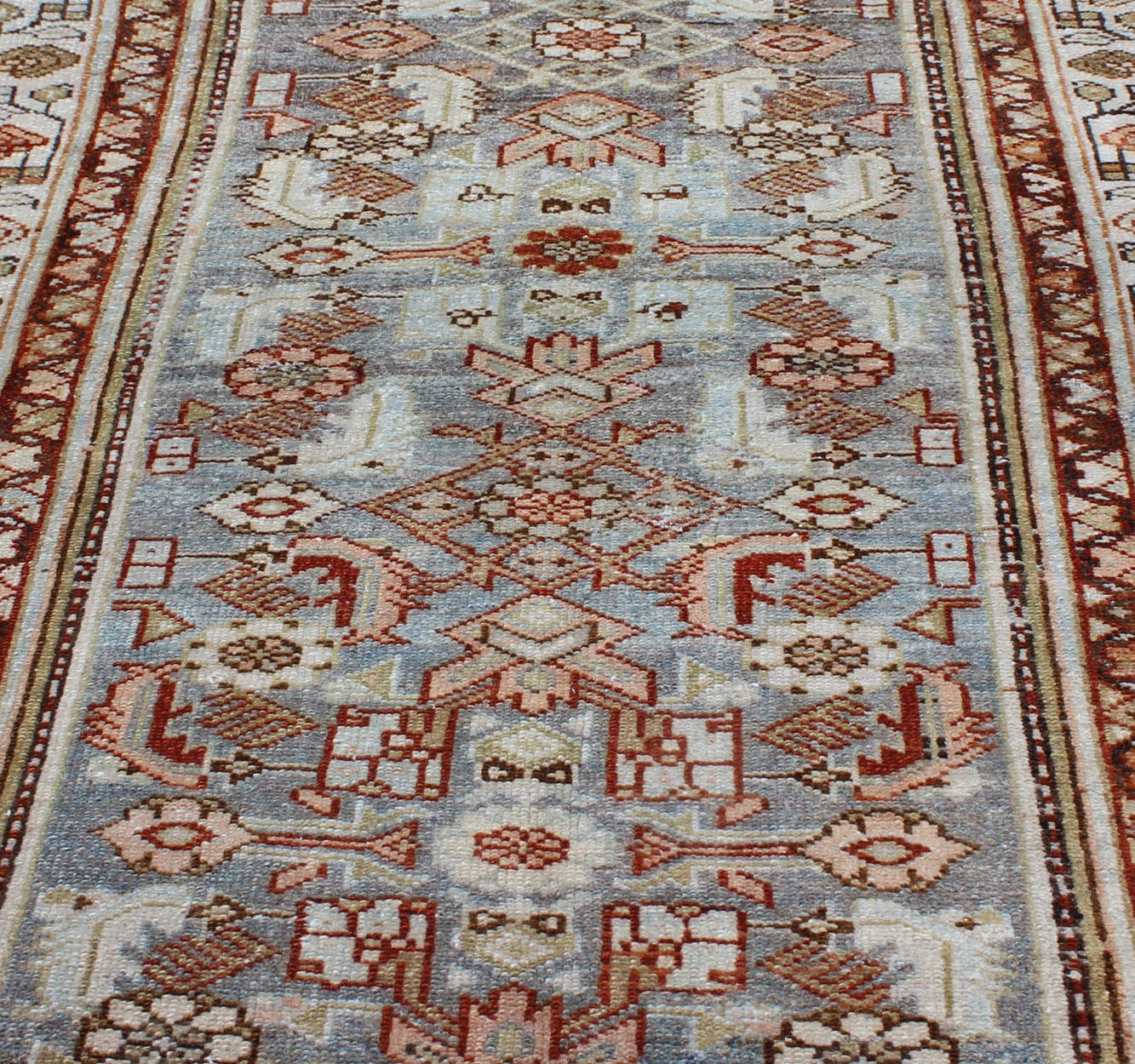 Colorful Floral Geometric Persian Malayer antique runner with vertical medallions, rug sus - 1807 - 285, country of origin / type: Iran / Mahal, circa 1920. This antique Persian Malayer runner, circa early 20th century, relies heavily on exquisite d... - Keivan Woven ArtsSUS - 1807 - 285 - 10153Rug