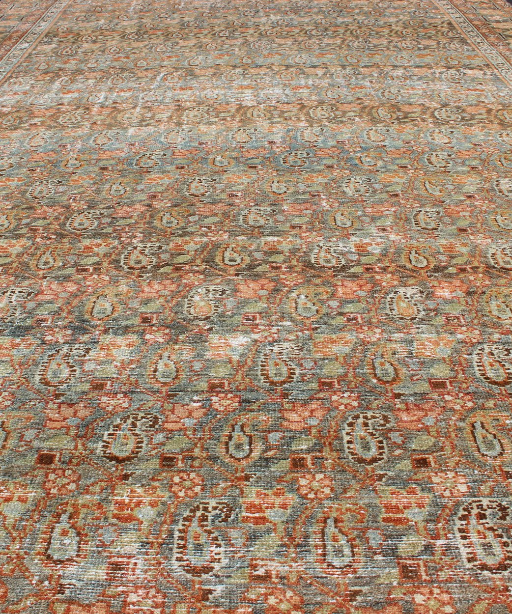 Gallery Persian Malayer with All - Over Geometric Design in Blue, Apricot, Green kwarugs Gallery Persian Malayer with all - over geometric design in gray, brown, blue, apricot, green Malayer antique rug from Persia with small - scale geometrics, ru... - Keivan Woven ArtsSUS - 1908 - 14 - 11525Rug