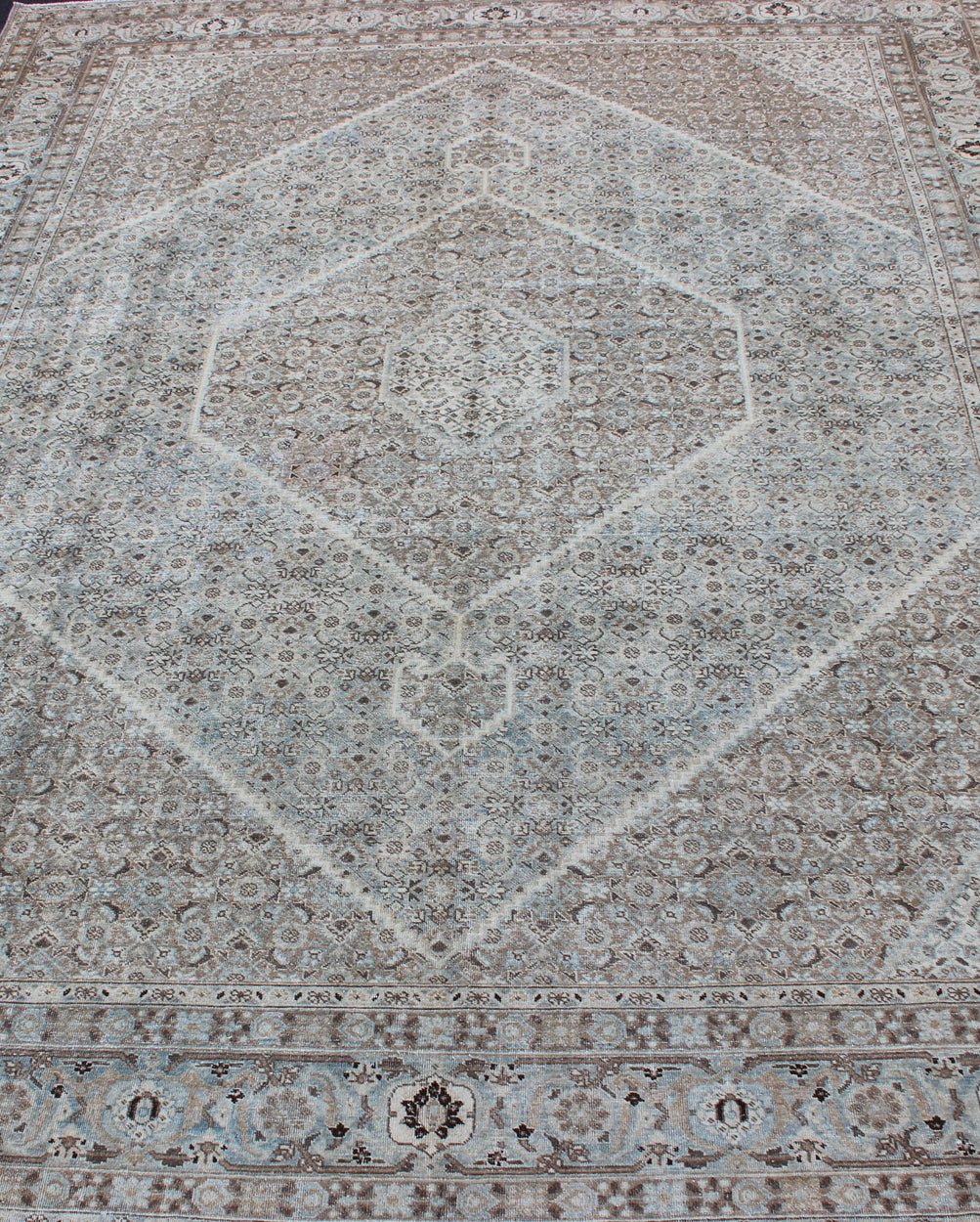 Antique Persian Tabriz Rug with a Geometric Diamond Design Gray, Light Blue, Taupe, Tan and Brown Geometric Persian Tabriz Rug, rug SUS - 1908 - 352, country of origin / type: Iran / Tabriz, circa 1920 This antique Tabriz carpet from 1920s Pe... - Keivan Woven ArtsSUS - 1908 - 352 - 11641Rug
