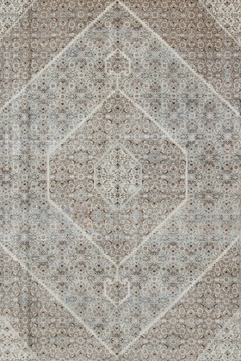Antique Persian Tabriz Rug with a Geometric Diamond Design Gray, Light Blue, Taupe, Tan and Brown Geometric Persian Tabriz Rug, rug SUS - 1908 - 352, country of origin / type: Iran / Tabriz, circa 1920 This antique Tabriz carpet from 1920s Pe... - Keivan Woven ArtsSUS - 1908 - 352 - 11641Rug