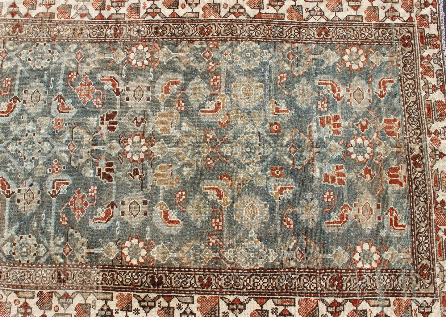 Antique Malayer Runner with Geometric Designs in Gray Blue and Burnt Orange All - Over Design Persian Runner with Gray Blue and Orange Colors, rug SUS - 1908 - 371, country of origin / type: Iran / Malayer, circa 1900 This long antique Persian ... - Keivan Woven ArtsSUS - 1908 - 371 - 11539Rug
