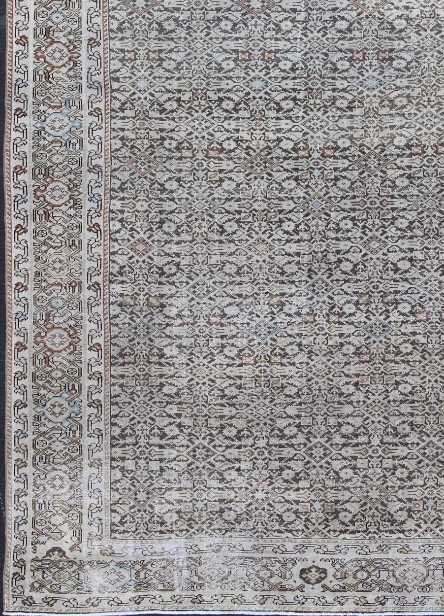 Wide Gallery Rug Persian Malayer with Geometric Design Charcoal & Citron Green Malayer Antique Rug from Persia with all over repeat Herati Design, rug SUS - 1908 - 7, country of origin / type: Iran / Malayer, circa 1900. This antique Malayer... - Keivan Woven ArtsSUS - 1908 - 7 - 11621Rug