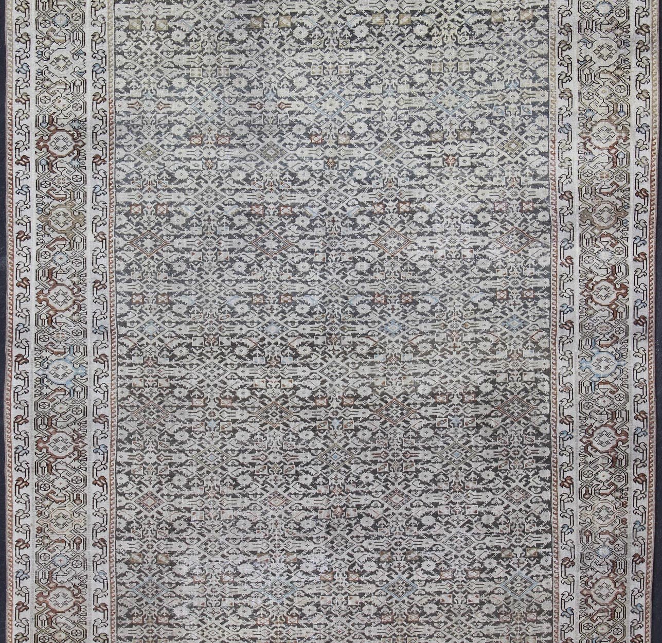Wide Gallery Rug Persian Malayer with Geometric Design Charcoal & Citron Green Malayer Antique Rug from Persia with all over repeat Herati Design, rug SUS - 1908 - 7, country of origin / type: Iran / Malayer, circa 1900. This antique Malayer... - Keivan Woven ArtsSUS - 1908 - 7 - 11621Rug