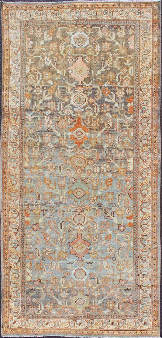 Antique Sultanabad with Muted background and Hints of Red and Orange Persian Sultanabad antique rug with floral design in Gray, green, blue, and red colors with all - over pattern, rug SUS - 2002 - 642, country of origin / type: Iran / Sultanabad circ... - Keivan Woven ArtsSUS - 2002 - 642 - 12701Rug
