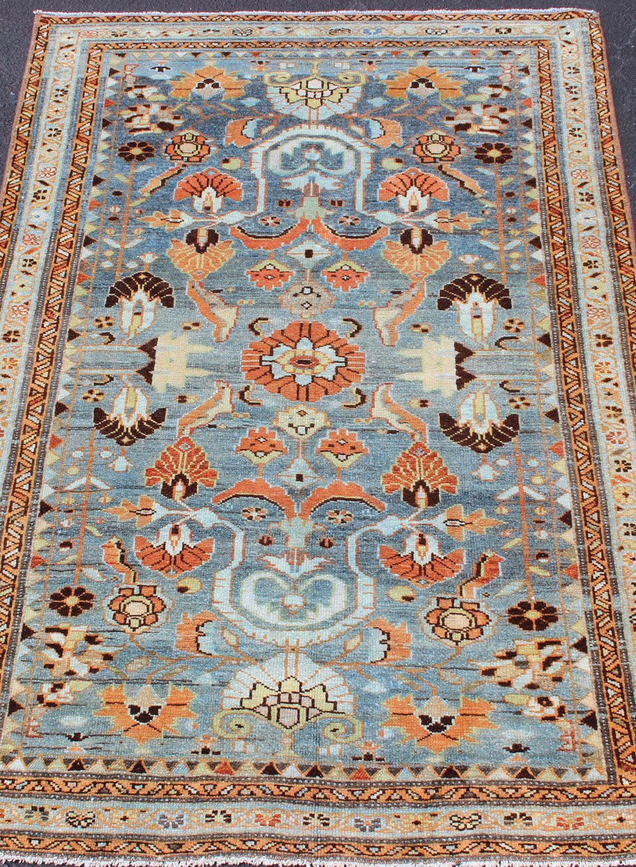 Antique Persian Malayer Rug with A Blue Field and Stylized Floral Design Antique Persian Malayer rug with blue field and stylized floral design, rug SUS - 2007 - 218, country of origin / type: Iran / Malayer, circa 1930 This antique Persian M... - Keivan Woven ArtsSUS - 2007 - 218 - 13040Rug