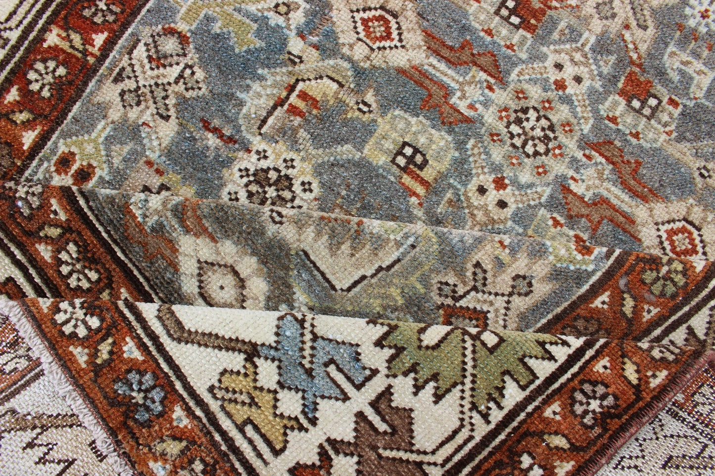 Antique Persian Malayer Rug with All - Over Tribal Design in Gray Background Light gray background and terracotta red guard border, with all - over tribal design,Persian antique Malayer rug, rug SUS - 2007 - 226, country of origin / type: Iran / Malayer... - Keivan Woven ArtsSUS - 2007 - 226 - 13044Rug