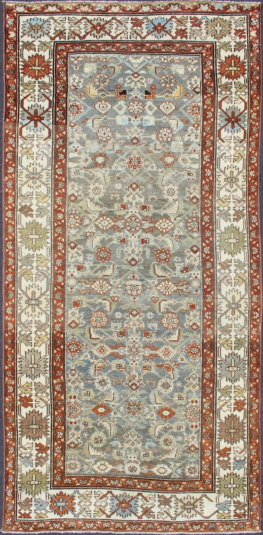 Antique Persian Malayer Rug with All - Over Tribal Design in Gray Background Light gray background and terracotta red guard border, with all - over tribal design,Persian antique Malayer rug, rug SUS - 2007 - 226, country of origin / type: Iran / Malayer... - Keivan Woven ArtsSUS - 2007 - 226 - 13044Rug