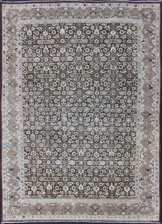 Chocolate Brown Background Antique Persian Tabriz Rug with All - Over Design Chocolate Background and light brown border antique Persian Tabriz rug with all - over Herati design and geometric border, rug SUS - 2007 - 285, country of origin / type: Iran / ... - Keivan Woven ArtsSUS - 2007 - 285 - 13076Rug