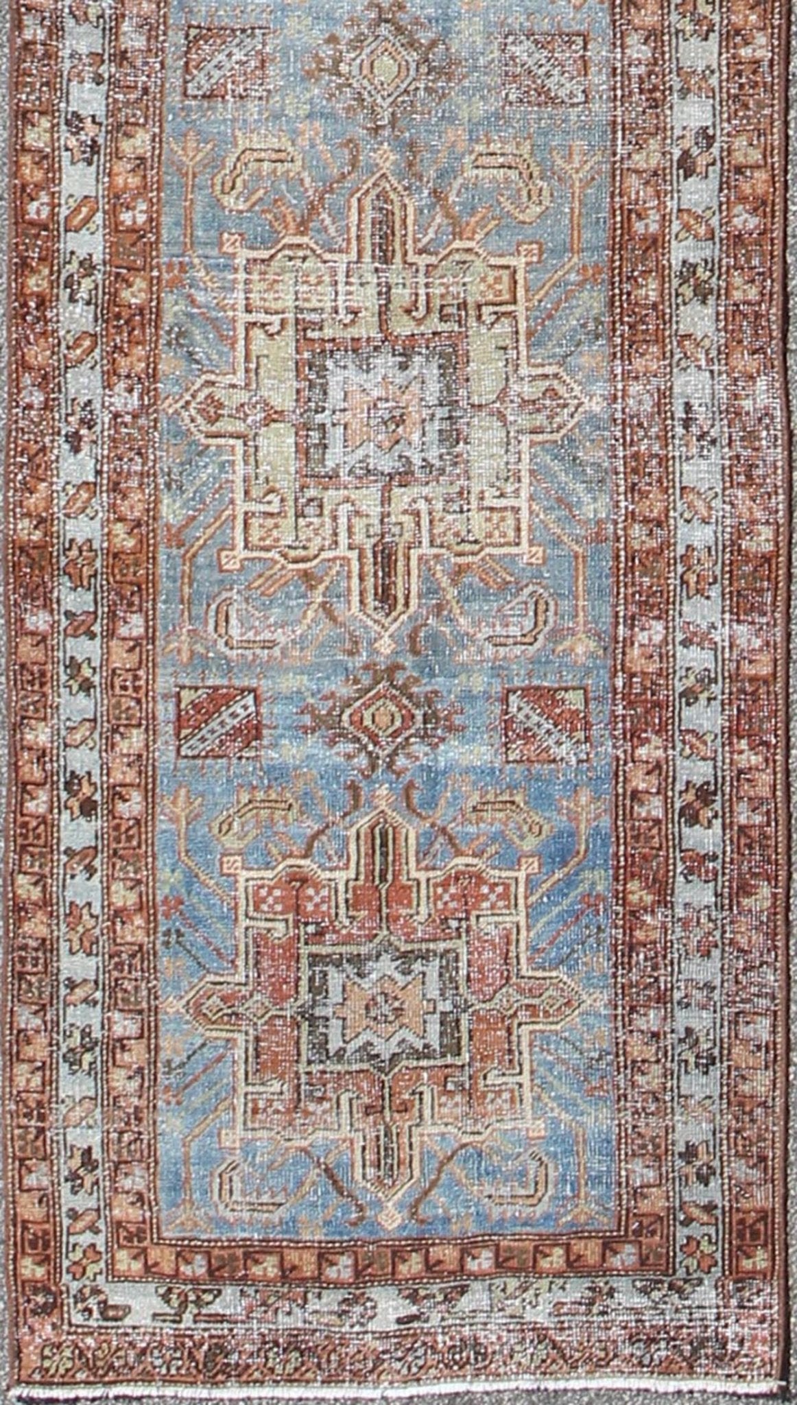 Tribal Medallion Design Heriz Persian Antique Runner in Light Blue and Maroon kwarugs Tribal Medallion Design Heriz Persian Antique Runner in Light Blue and Maroon, rug sus - 4701, country of origin / type: Iran / Heriz Serapi, circa 1910 T... - Keivan Woven ArtsSUS - 4701 - 9128Rug