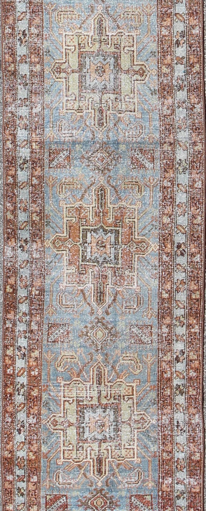 Tribal Medallion Design Heriz Persian Antique Runner in Light Blue and Maroon kwarugs Tribal Medallion Design Heriz Persian Antique Runner in Light Blue and Maroon, rug sus - 4701, country of origin / type: Iran / Heriz Serapi, circa 1910 T... - Keivan Woven ArtsSUS - 4701 - 9128Rug