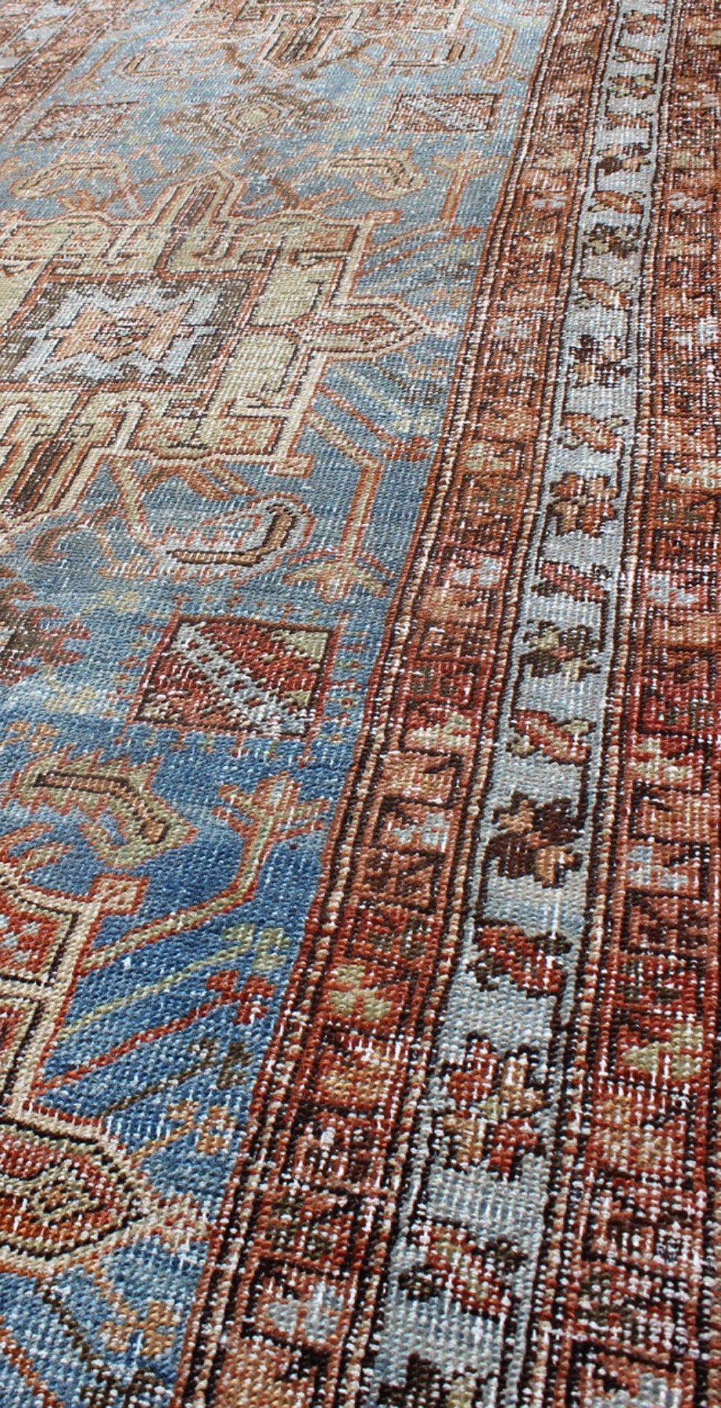 Tribal Medallion Design Heriz Persian Antique Runner in Light Blue and Maroon kwarugs Tribal Medallion Design Heriz Persian Antique Runner in Light Blue and Maroon, rug sus - 4701, country of origin / type: Iran / Heriz Serapi, circa 1910 T... - Keivan Woven ArtsSUS - 4701 - 9128Rug
