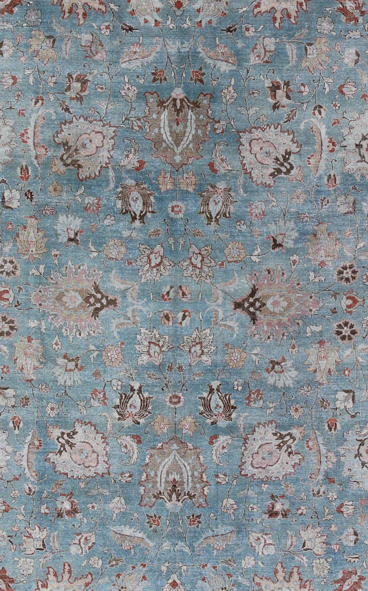 Sky Blue and Light Pink Antique Persian Tabriz Rug with Taupe Floral Motifs, rug sus - 4709, country of origin / type: Iran / Tabriz, circa 1920 This antique Persian Tabriz carpet from the early 20th century (circa 1920) features a refined palate ... - Keivan Woven ArtsSUS - 4709 - 9140Rug