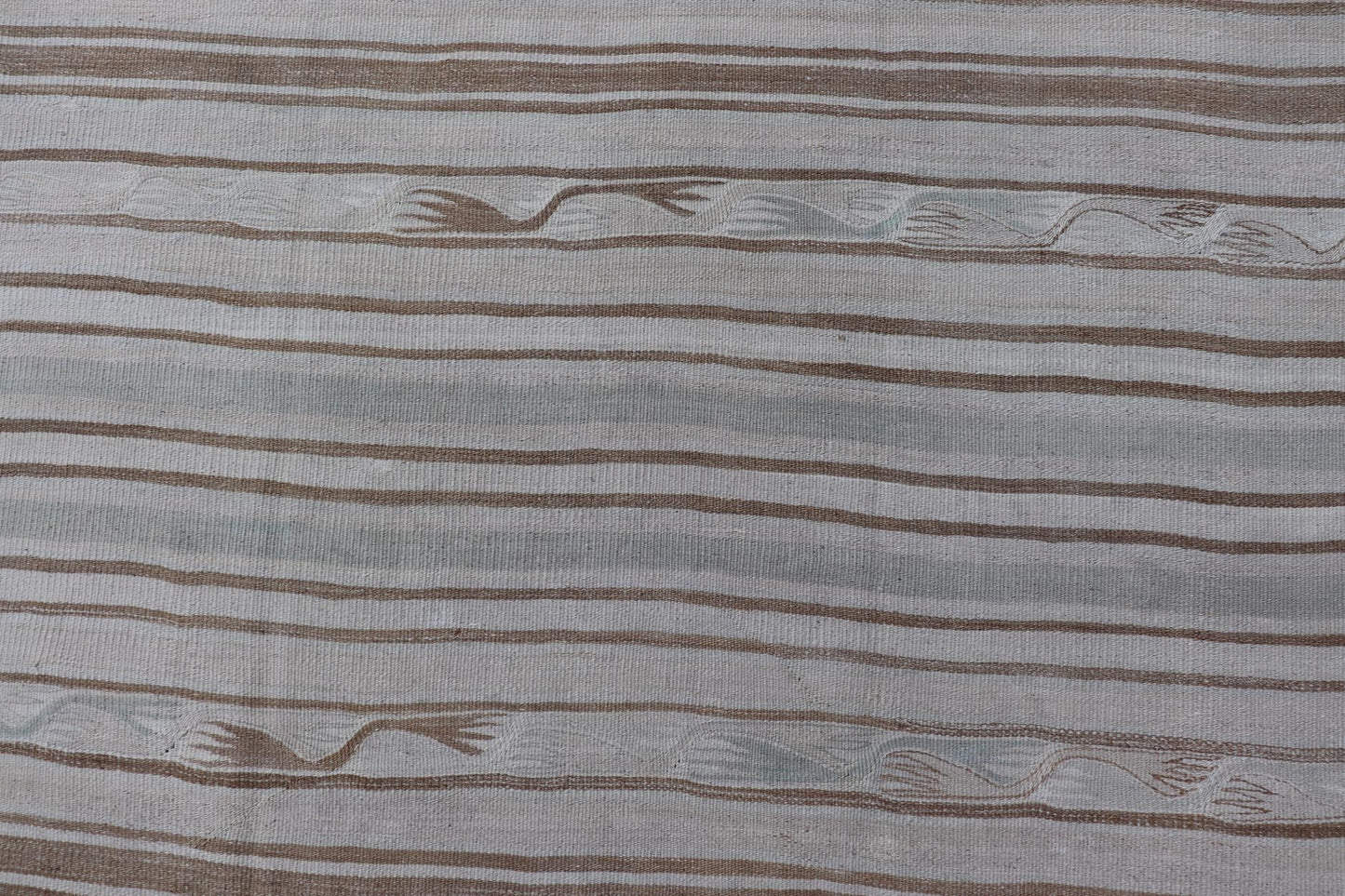 Vintage Turkish Kilim Rug with Soft Cream and Beige Stripes