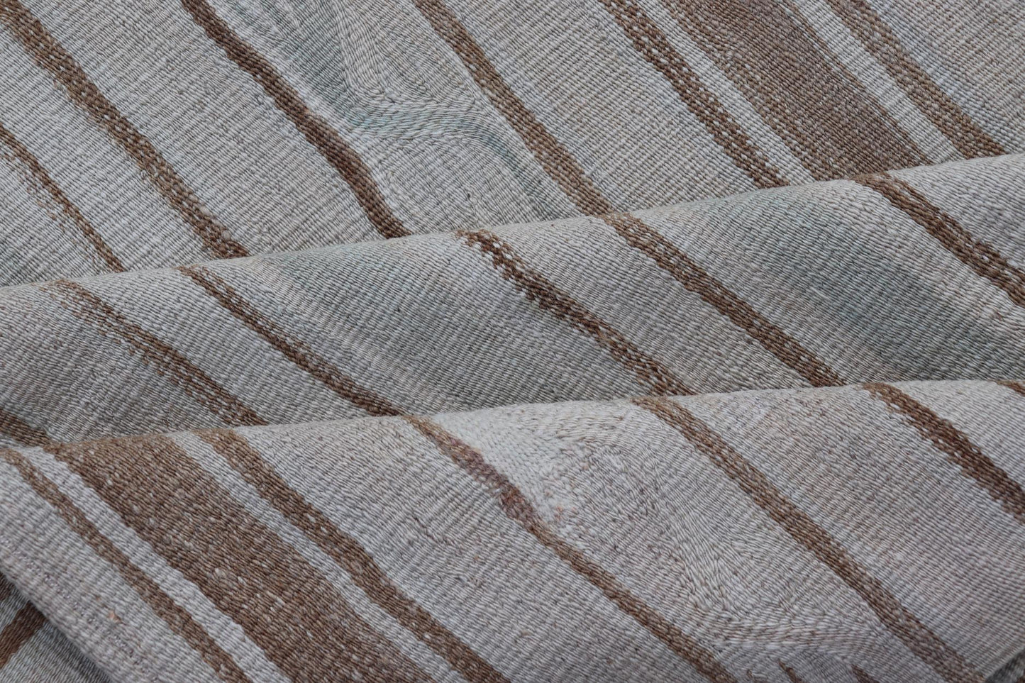 Vintage Turkish Kilim Rug with Soft Cream and Beige Stripes
