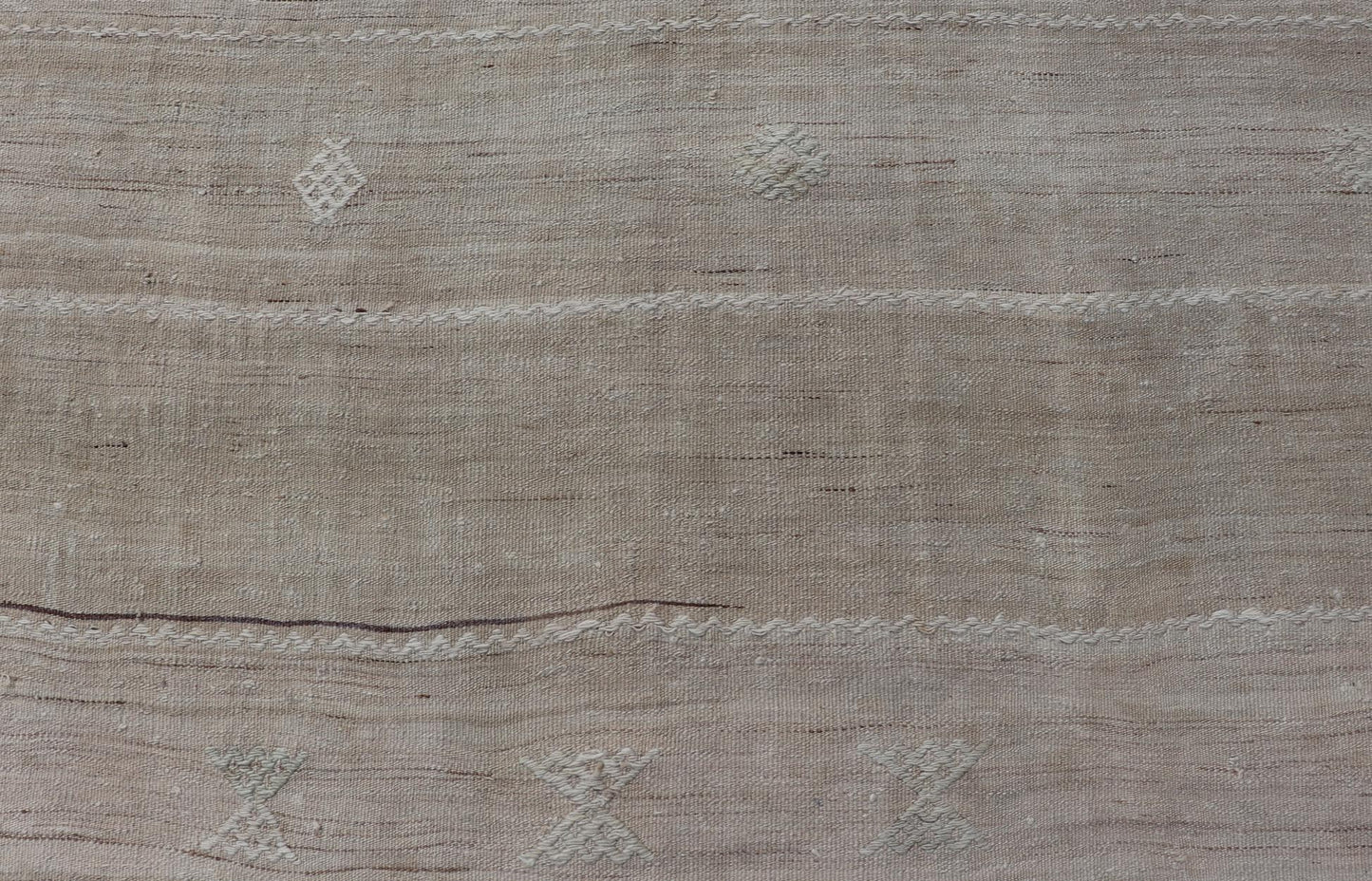 Vintage Turkish Kilim Rug with Subtle Beige Stripes and Intricate Embellishments