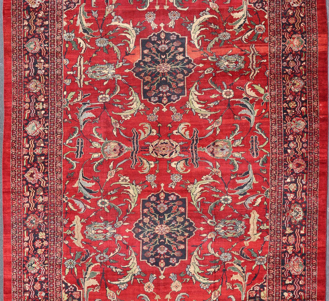 Antique Persian Ziegler Sultanabad Rug with Botanical Elements Set on Red Field. Keivan Woven Arts / rug TRA - 120701, country of origin / type: Iran / Ziegler Sultanabad, circa 1900. Antique Ziegler, Antique Sultanabad Measures: 12'3 x 18'3. Thi... - Keivan Woven ArtsTRA - 120701 - 3285Rug