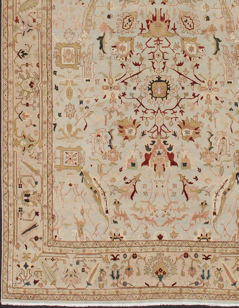 Very Large Fine Rug, made in Afghanistan, in Neutrals, Cream, Taupe, Gold, Light Blue & Green and multi colors Grandiose rug in Cream, brown, red, green, gold, light blue and earth tone hand knotted Afghanistan made rug with florals, TRA - 6031 c... - Keivan Woven ArtsTRA - 6031 - 305