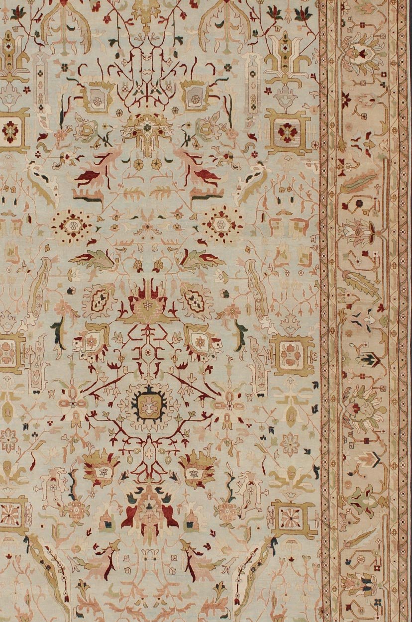 Very Large Fine Rug, made in Afghanistan, in Neutrals, Cream, Taupe, Gold, Light Blue & Green and multi colors Grandiose rug in Cream, brown, red, green, gold, light blue and earth tone hand knotted Afghanistan made rug with florals, TRA - 6031 c... - Keivan Woven ArtsTRA - 6031 - 305