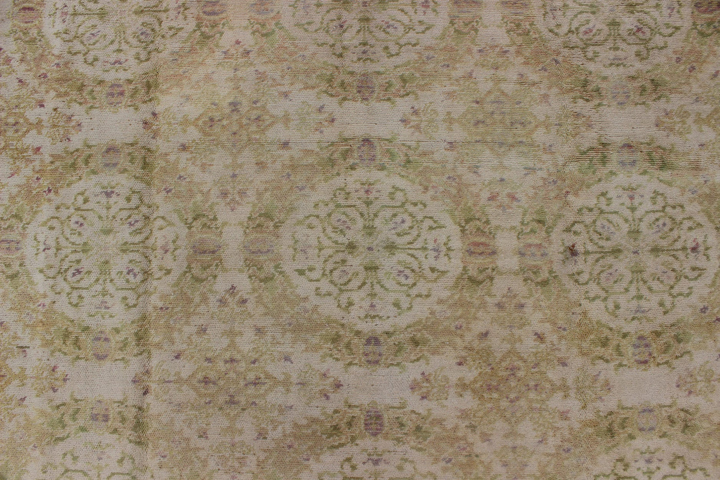 Antique Spanish Carpet in Yellow Green, Ivory and Lavender. Antique Spanish Carpet in Yellow Green, and Lavender, accent colors of medium green and light blue, Keivan Woven Arts/rug / TRA - 6052, country of origin / type: Spain / Spanish, circa 19... - Keivan Woven ArtsTRA - 6052 - 1752Rug