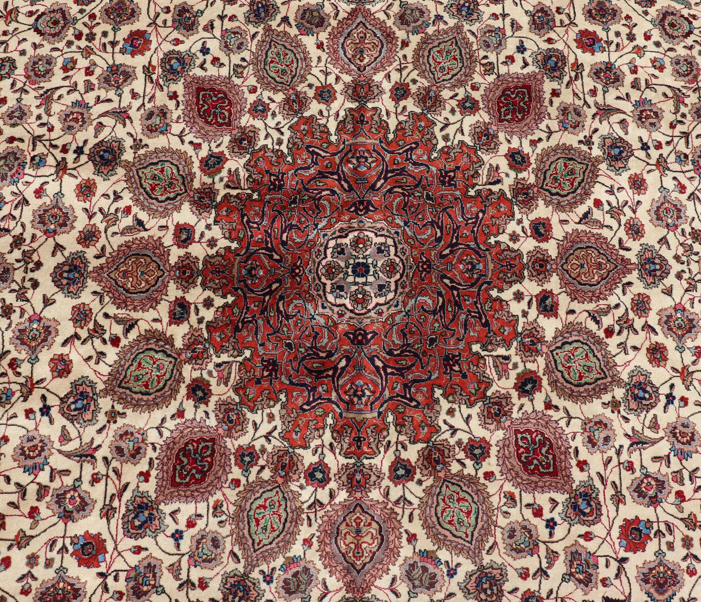 Very Fine Persian Tabriz Large Vintage Rug With Ivory Background and Classic Medallion Design. Keivan Woven Arts - Ornate and refined vintage Persian Fine Tabriz rug with medallion design Colorful Tabriz vintage rug from Persia with elegant medalli... - Keivan Woven ArtsTRA - 6053 - 1162Rug
